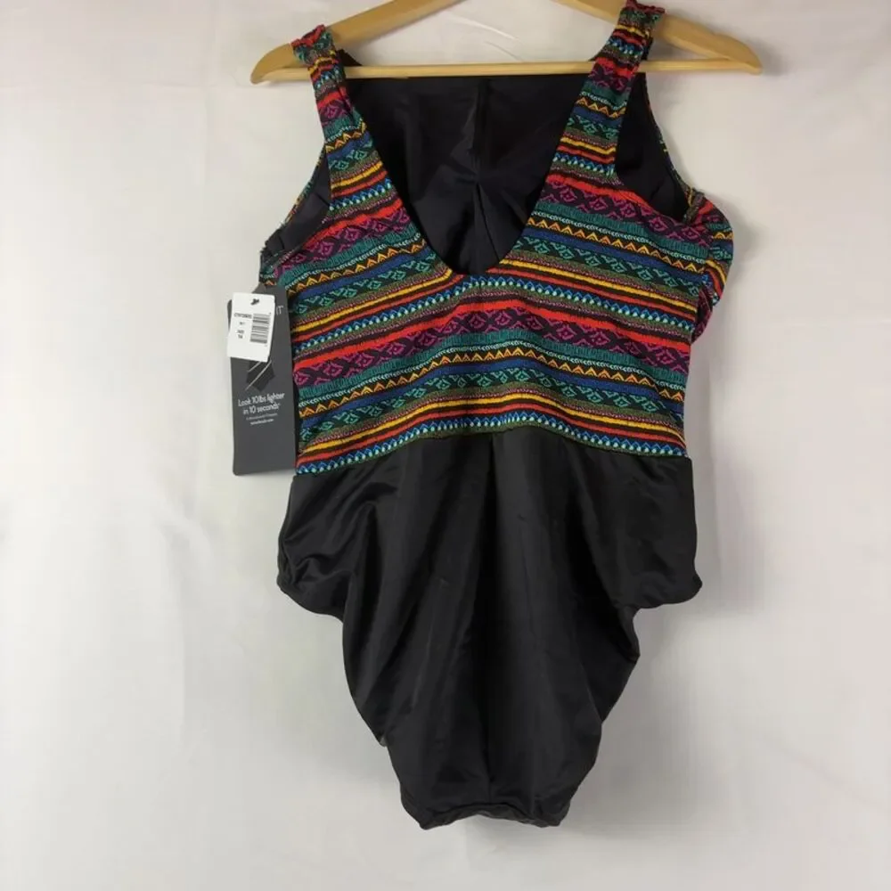 Miraclesuit Multicolor Patterned & Black One-Piece Swimsuit